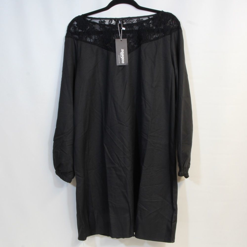 Zeagoo Black Sheer Arm Long Sleeve Midi Dress Size Large